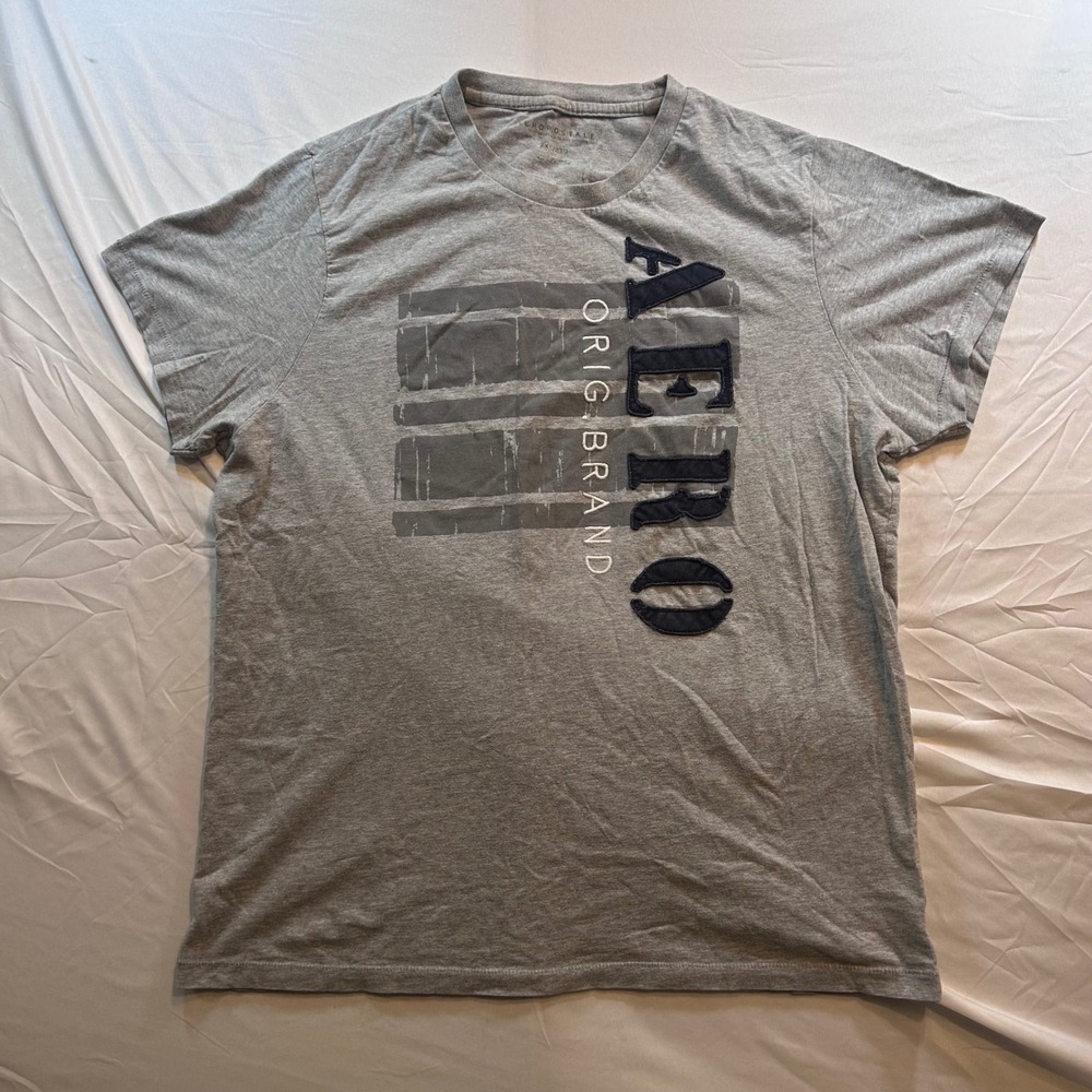 Aeropostale Mens Graphic Tee Heather Gray Blue Applique Logo Shirt 2XL